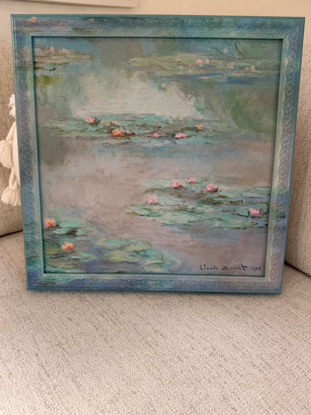 Water Lilies by Claude Monet Wall Art - Turquoise and Pink blended with frame